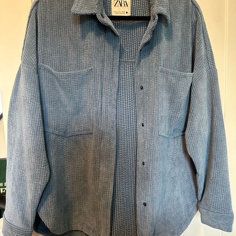 Zara Blue Textured Button-Up Shirt